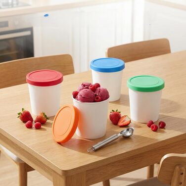 Контейнери для морозива Peohud, 4 шт, 1 л, з силіконовою кришкою, BPA-free, для дому та морозильної камери