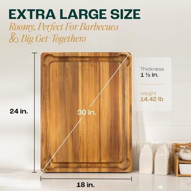 Дошка обробна Yes4All з акації для кухні 43x33x3.5 см, з жолобком для соку, середнього розміру, попередньо оброблена олією