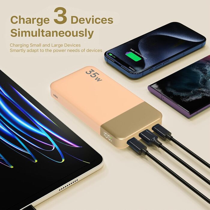 Power Bank NOBIS 10000mAh з цифровим дисплеєм, USB-C, 35W, для смартфонів, планшетів, камер (Оранжевий)