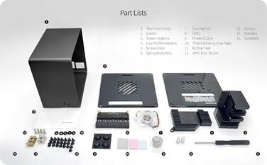 Алюмінієвий корпус-міні-тауер для Raspberry Pi 5 з вентилятором і RGB підсвічуванням ElectroCookie (чорний)