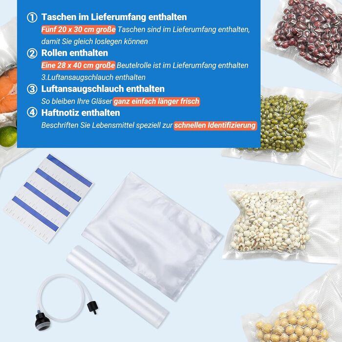 Вакууматор 7-в-1 професійний для харчових продуктів з 5 пакетами, 85 кПа, подвійний шов для кухні та ресторану (VS04)