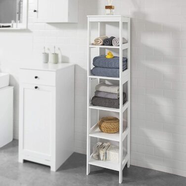 Полка для ванної кімнати SoBuy BZR14-W з 5 полицями, 30x139x30 см, білий колір