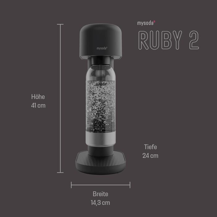 Сифон для газування води Mysoda Ruby 2, алюмінієвий корпус, пляшка 1 л, чорний (без циліндра CO2)