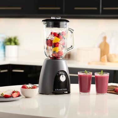 Стаціонарний блендер Russell Hobbs Smoothie Maker 27121-56, скляна чаша 1.5л, 850 Вт, 2 швидкості та імпульсний режим, Matte Charcoal