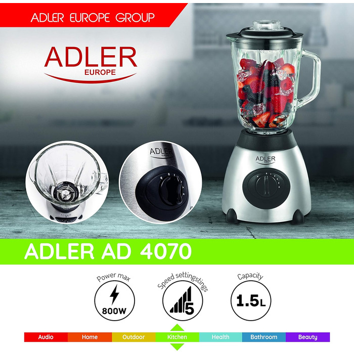 Блендер Adler, чорний, багатобарвний, універсальний розмір