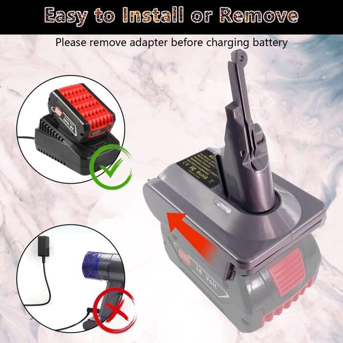 Покращений адаптер BOS18V7V8 для Bosch GBA до Dyson V7/V8, TEPULAS – перехідник для акумулятора Bosch GBA 18V для пилососів Dyson V7, V8 Absolute (не підходить для PBA)