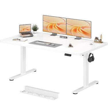 Регульований по висоті письмовий стіл JUMMICO 160x80 см, ергономічний офісний стіл для дому та геймінгу з автоматичним нагадуванням про зміну позиції, білий