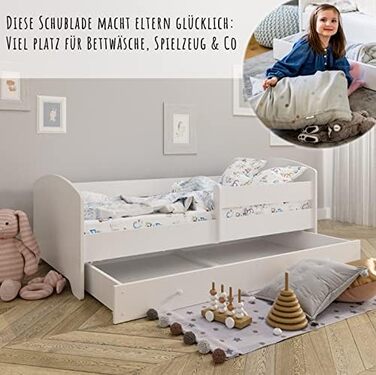 Дитяче ліжко Kids Collective 160x80 см з матрацом, висувною шухлядою, бортиком і ламелями, біле