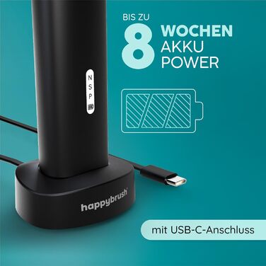 Електрична звукова зубна щітка happybrush® Eco Vibe 3+ – Чорний колір – 2 роки гарантії