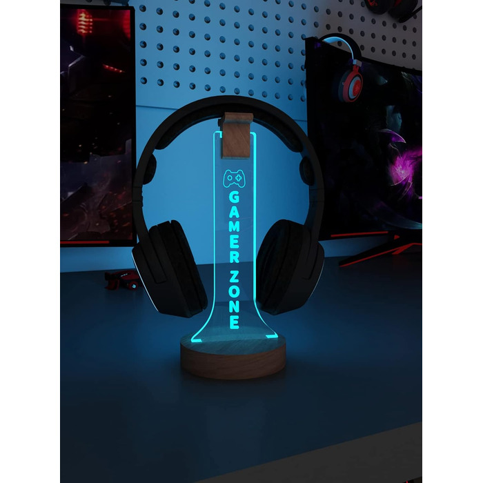 Підставка для навушників YuanDian Gamer Zone з підсвіткою RGB, дерев'яний тримач для геймерських навушників, 16 кольорів для декору ігрової кімнати, подарунок геймеру
