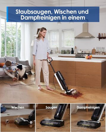 Tineco Floor ONE iFloor 5 Steam: Пилосос 2-в-1 для вологого та сухого прибирання з гарячим повітрям, 20 кПа, 40 хв роботи