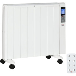 Електричний обігрівач HOMCOM 2000Вт з LCD-дисплеєм, 2 режими нагріву, дистанційне керування, захист від перегріву та перекидання, для кімнат до 15 м², білий, 75x7,5x58,5 см