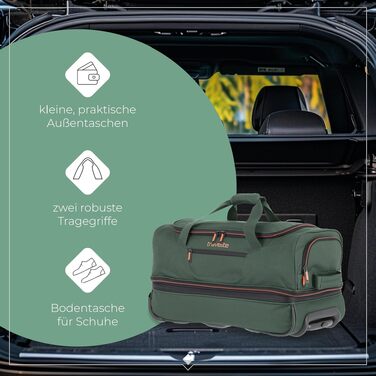 Дорожня сумка на колесах Travelite Basics Duffle L, 98-119 л, Зелено-помаранчева, 55 см