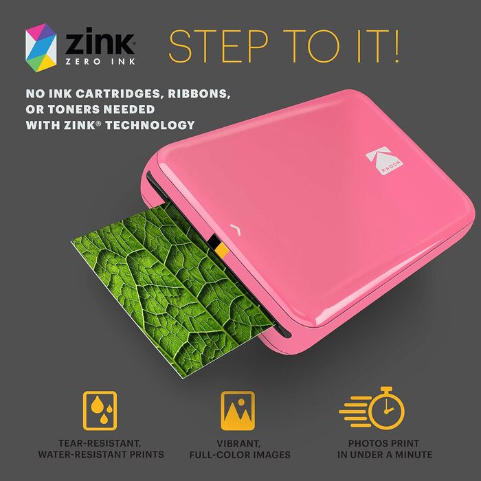 Фотодрук KODAK Step: Портативний міні-друк фото з телефону, Bluetooth, iOS/Android, рожевий