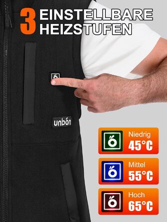 Зігріваючий жилет UNBON для чоловіків та жінок з Powerbank 10000mAh, флісова електрокуртка з 6 зонами підігріву та 3 режимами температури, чорний, розмір S