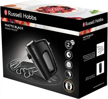 Ручний міксер Russell Hobbs 24672-56, матовий чорний: 5 швидкостей, турбофункція, набір вінчиків та гаків для тіста