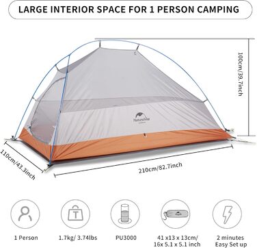 Намет Naturehike Cloud Up 1 для однієї особи, ультралегкий, 4-сезонний туристичний намет для кемпінгу