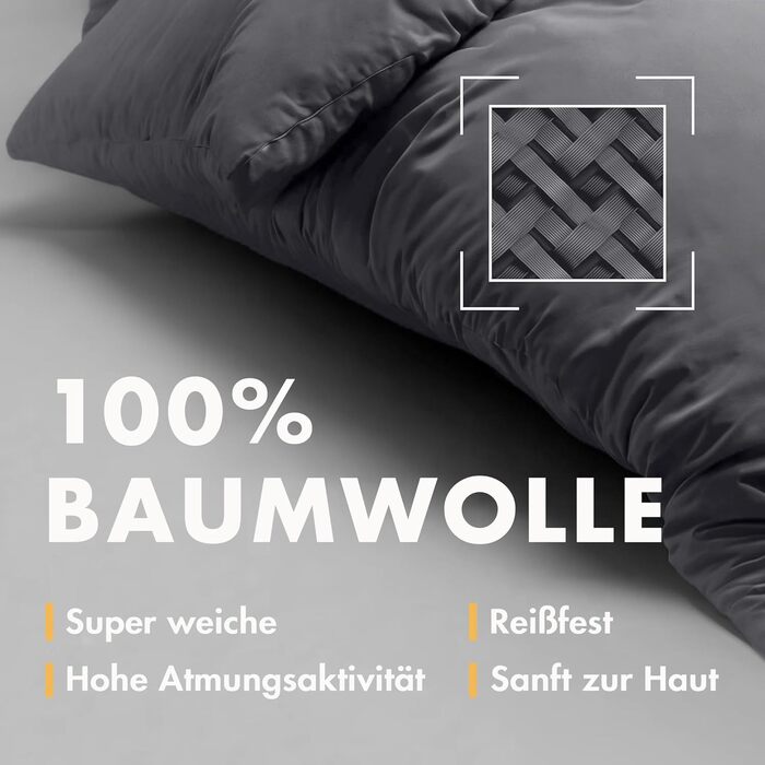 Комплект постільної білизни Sleeptime 200x200, 3-частини - 100% бавовна, сірий антрацит | Оeko-TEX®, блискавка, дихаючий