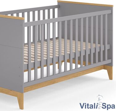 Дитяче ліжечко VitaliSpa Malia, сірий/дуб, 70x140 см, без матраца