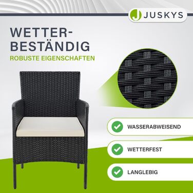 Набір садово-балкових меблів Juskys Polyrattan Fort Myers на 4 особи: диван 2 місця, 2 крісла, стіл, подушки (водостійкий, чорний/кремовий)