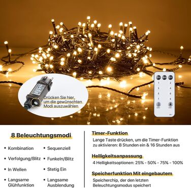 Світлодіодна гірлянда MAGGIFT 40м 400 LED для вулиці та дому, теплий білий колір, IP44 водонепроникна, з пультом керування та таймером, 8 режимів роботи для саду, весілля та Різдва
