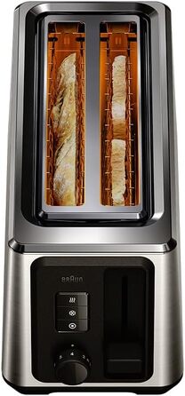 Тостер Braun PurShine HT 1610 BK, 2 слоти, 8 режимів підсмажування, розморожування, підігрів, решітка для булочок, чорний
