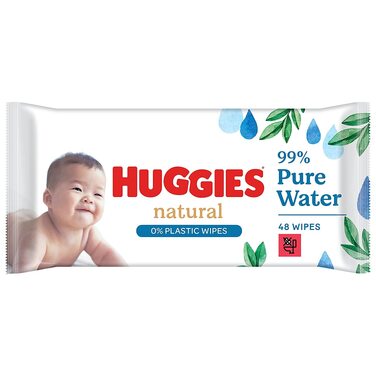 Дитячі вологі серветки Huggies Natural Biodegradable Sensitive, біорозкладні, для чутливої шкіри, велика упаковка (8х48 шт)
