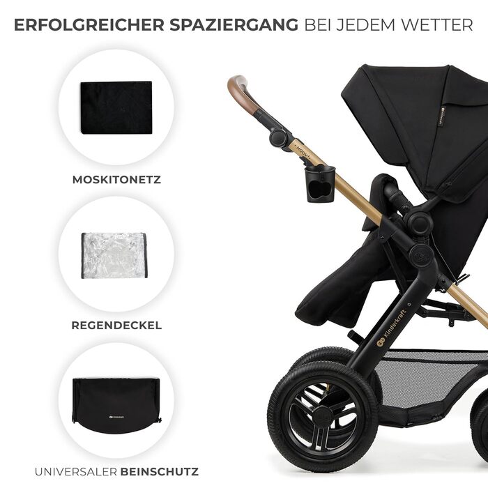 Дитяча коляска Kinderkraft MOOV2 4 в 1 з автокріслом I-SIZE, чорна (CLASSIC)