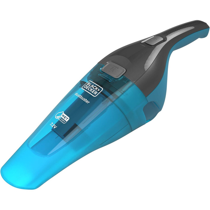 BLACK+DECKER 2-в-1 ручний пилосос для вологого і сухого прибирання, 7.2В, насадка-гумова ліпа для вологого прибирання, прозорий контейнер, зарядна станція з кріпленням на стіну, щітка, модель WDC215WA
