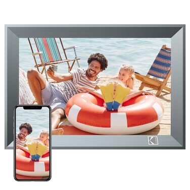 Цифровий фоторамка Kodak 10 дюймів з Wi-Fi, акумулятором 4000mAh та 32GB пам'яті, IPS HD сенсорний екран, авто-поворот, для перегляду фото та відео (10 дюймів, сірий)