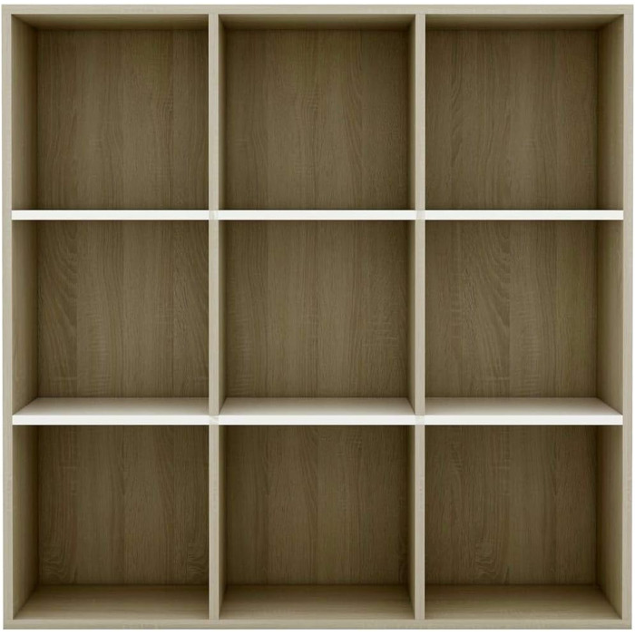 vidaXL книжкова шафа з 9 відділеннями, біла та дуб сонома, 98x29x97,5 см, стелаж для книг і документів, деревостружкова плита