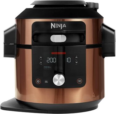 Мультиварка Ninja Foodi MAX 7,5 л 12-в-1 з технологією SmartLid, тиск, аерофритюр, повільне приготування, мідна/чорна, модель OL650EUCP