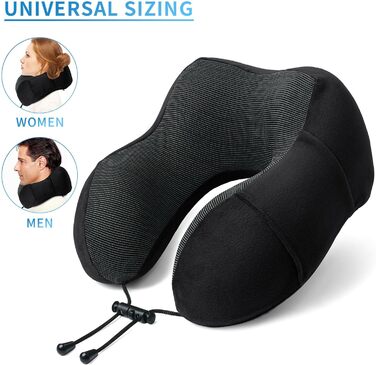 Дорожня подушка для шиї з піни Memory Foam з 3D маскою для сну та берушами, м'яка бавовняна U-подібна подушка для подорожей у літаку, авто, поїзді, офісі та кемпінгу (чорна)