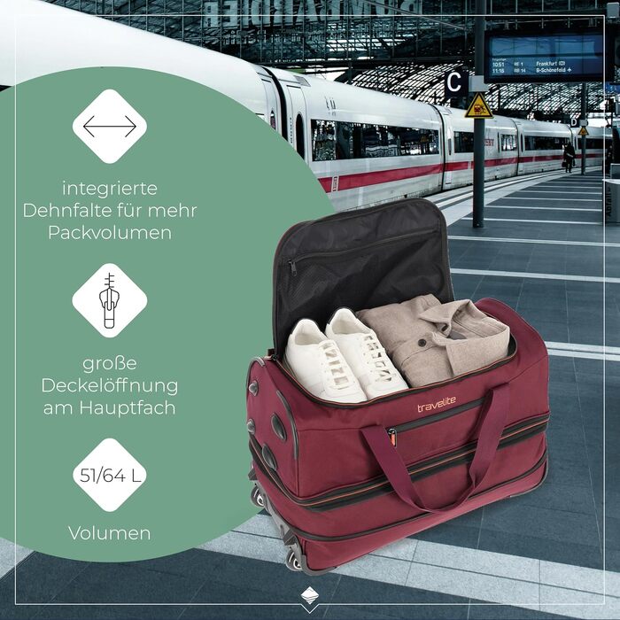 Дорожня сумка на колесах Travelite Basics Duffle L, 98-119 л, червоно-помаранчева (55 см)