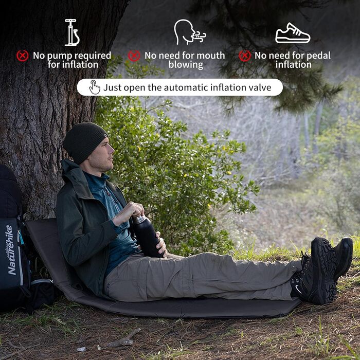 Самонадувний килимок для кемпінгу Naturehike, товщина 5 см, зносостійкий туристичний матрац сірого кольору для наметів та похідів