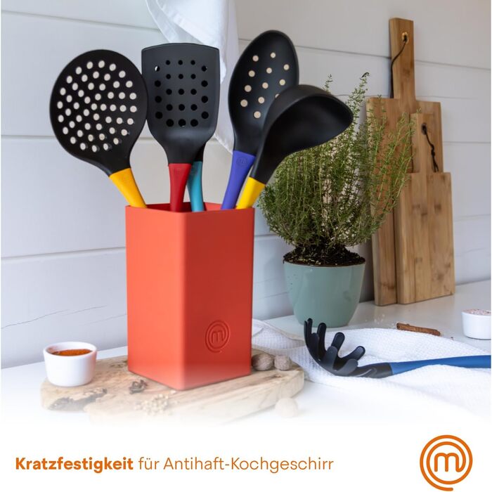 Набір кухонних аксесуарів Masterchef з підставкою: антипригарний, стійкий до подряпин та високих температур, ложки і лопатки для готування та випічки