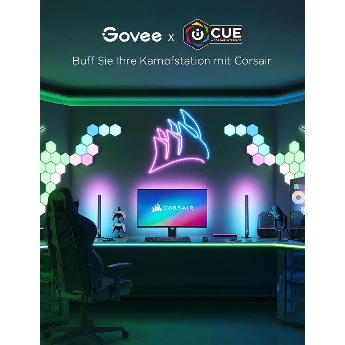 Світлодіодна панель Govee Glide Hexagon RGBIC 10 шт, розумне підсвічування для стін, Wi-Fi, музична синхронізація, сумісна з Alexa та Google Assistant, декоративне освітлення для геймінгу та кімнати