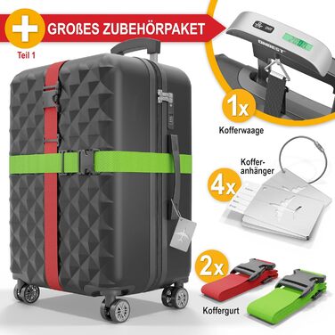 Набір валіз Onbest Premium 4-в-1 з жорстким корпусом, TSA-замком та USB-портом – Плюс ваги для валіз, ременів, адресників, тримача для напоїв, чохла для взуття та чохлів від пилу (Чорний)