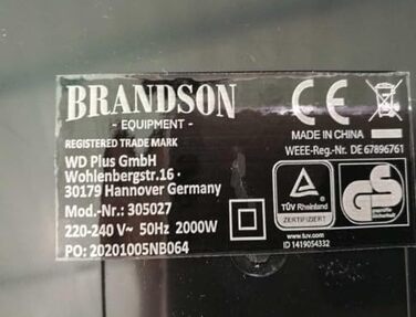 Керамічний обігрівач Brandson 2000 Вт з дистанційним керуванням, енергоощадний, тихий, для ванної кімнати, з осциляцією, сріблястий, сертифікат GS, переможець 2024 року