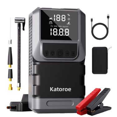 Пусковий зарядний пристрій (Бустер) 6000A з компресором 150 PSI, Powerbank для авто 12V (бензин до 10л, дизель до 8л), з LED-ліхтарем та дисплеєм, чорний