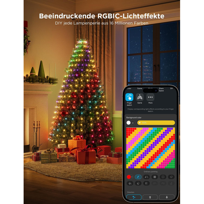 Розумна гірлянда Govee для ялинки, 480 LED RGBIC, 2м*24, водонепроникна IP65, для дому, 60+ режимів, сумісна з Alexa, зелений дріт