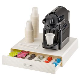 Органайзер для кавових капсул Baroni Home, універсальний підставок для Nespresso та Dolce Gusto, відсіки для чаю та аксесуарів, 2 шухляди, пластиковий, 34x13x34 см, чорний