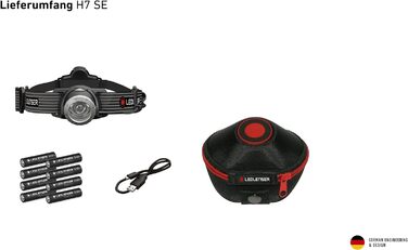 Налобний ліхтар Ledlenser H7 SE LED 300 Люмен, 160 м, з фокусуванням, заднім підсвічуванням, батареями та USB-кабелем