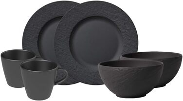 Сніданковий набір Villeroy & Boch Manufacture Rock, 6 предметів, преміальна порцеляна, чорний, для 2 осіб