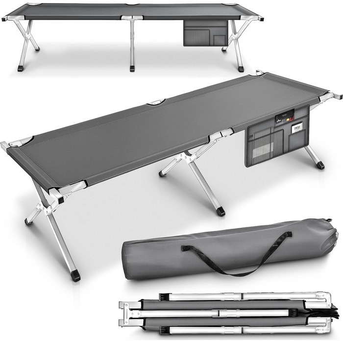 Розкладне польове ліжко TRESKO XXL 210x90x42 см, метал, до 150 кг, сіре