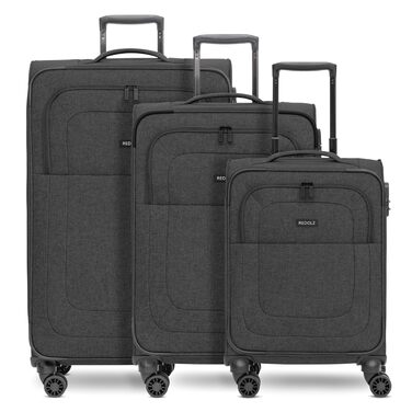 Набір тканинних валіз REDOLZ Essentials 12 (3 шт.), чорні дорожні Trolley з 4-ма подвійними колесами, TSA-замком та функцією розширення