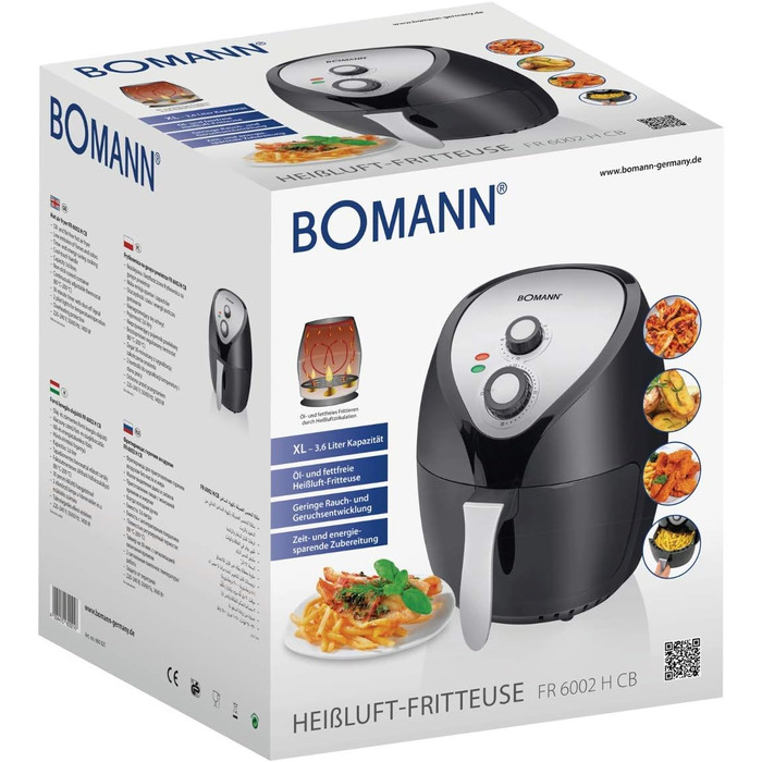 Аерофритюрниця Bomann FR 6069 H CB XXL 5л з цифровим сенсорним керуванням, 8 програм, нержавіюча сталь, чорна