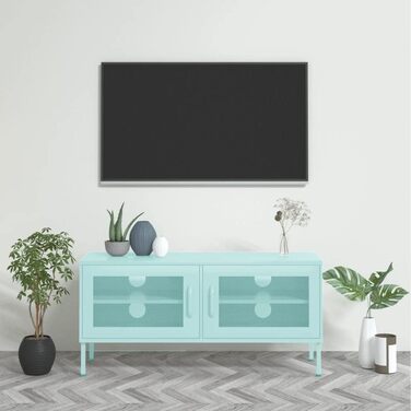 vidaXL тумба під телевізор з 2 ґратчастими дверцятами, м'ятна, 105x35x50 см, сталева, меблі для вітальні
