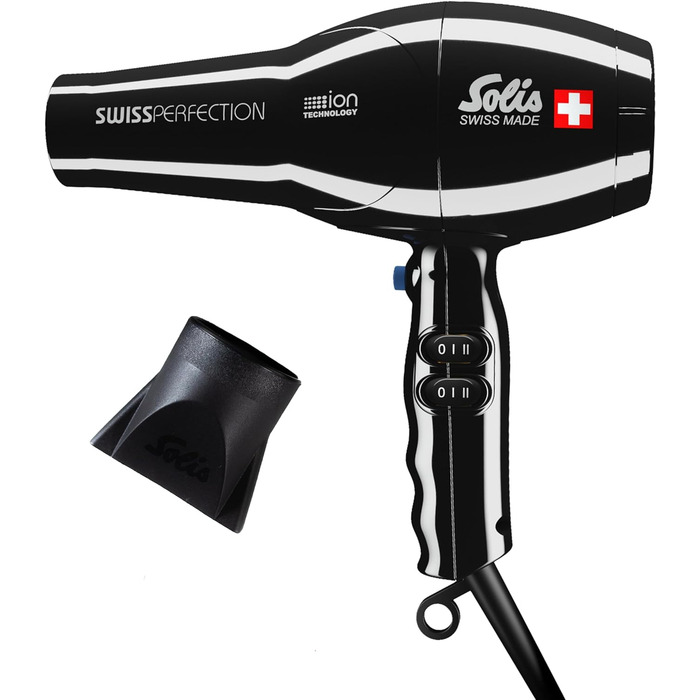 Фен для волосся Solis Swiss Perfection 440, 2300 Вт, іонний, 3 температури, 2 швидкості, холодне повітря, AC-мотор, чорний