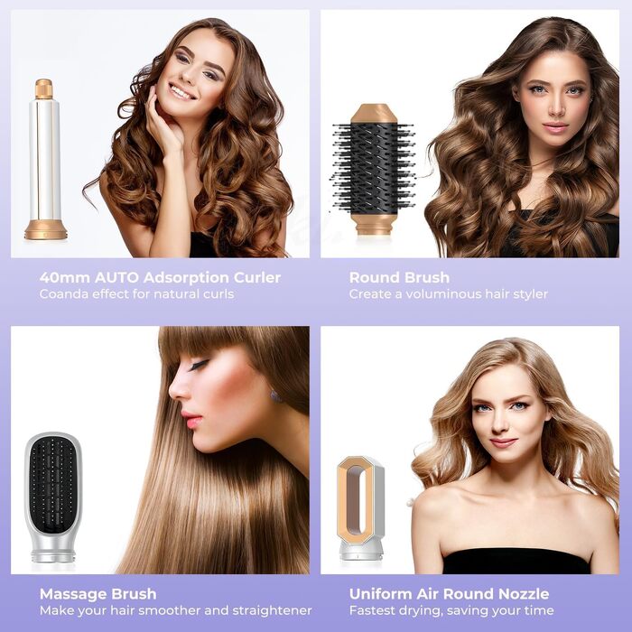 Airstyler 5 в 1 1000W Warmluftbürste набір для укладки волосся: фен-щітка, випрямляч, плойка, насадки для локонів та сушіння